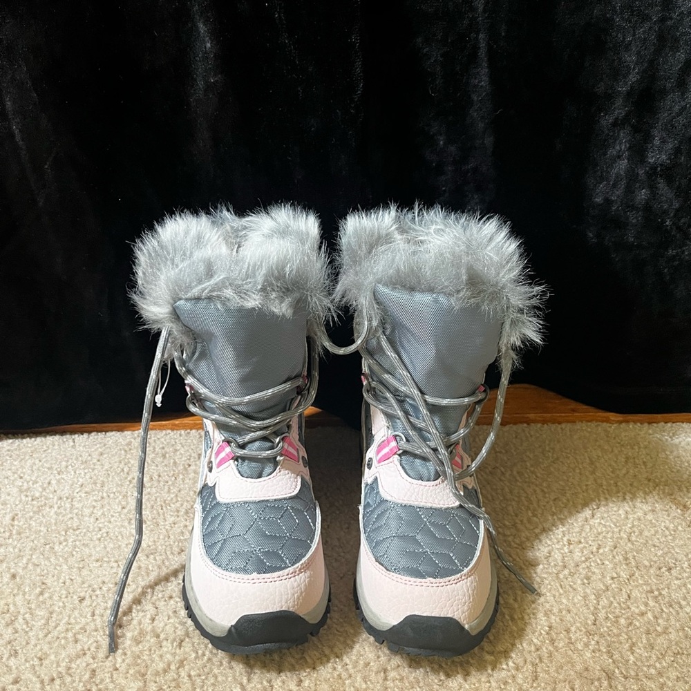 Gray and Pink Mid-Calf Boots with Fur Lining and Sturdy Sole. Brand New!